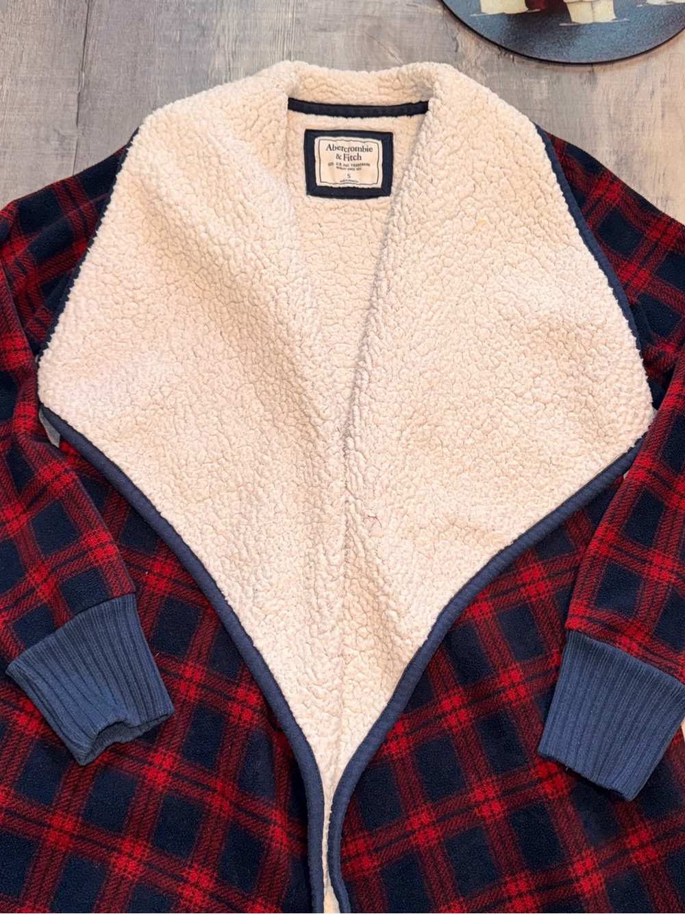 Abercrombie & Fitch Plaid Sherpa Cardigan